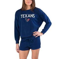 Houston Texans Concepts Sport Women's Gather Long Sleeve Top & Shorts Set Navy | NFL