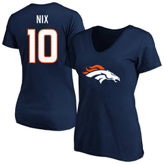 Bo Nix Denver Broncos Women's Plus Size Name & Number V-Neck T-Shirt Navy | Fanatics