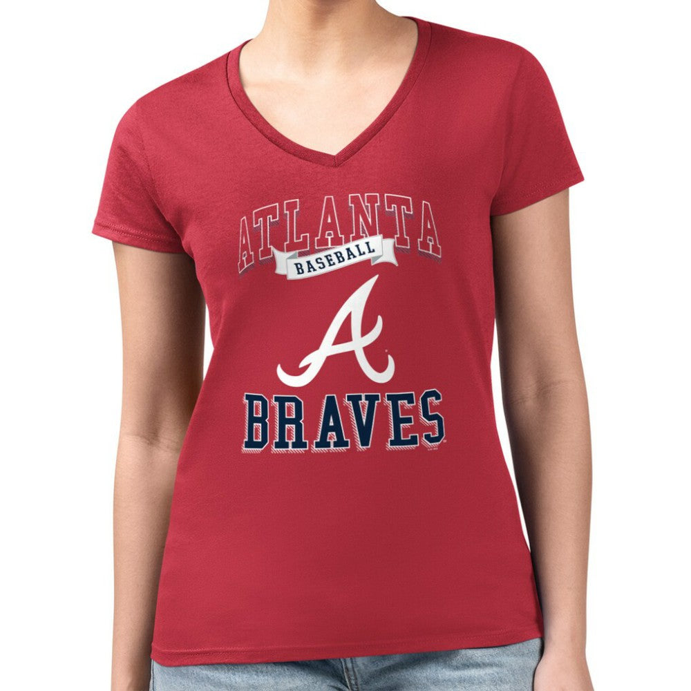 Atlanta Braves G-III 4Her by Carl Banks Women's Super-Slim Fit Lightweight Team Logo Graphic V-Neck T-Shirt - MLB