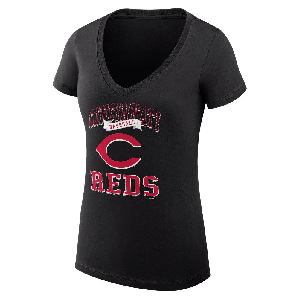 Cincinnati Reds G-III 4Her by Carl Banks Women's Super-Slim Fit Lightweight Team Logo Graphic V-Neck T-Shirt - MLB