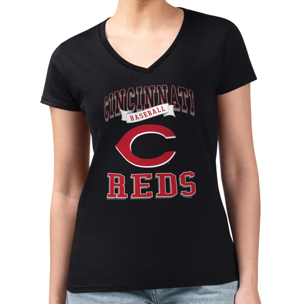 Cincinnati Reds G-III 4Her by Carl Banks Women's Super-Slim Fit Lightweight Team Logo Graphic V-Neck T-Shirt - MLB