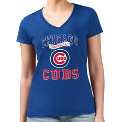 Chicago Cubs G-III 4Her by Carl Banks Women's Super-Slim Fit Lightweight Team Logo Graphic V-Neck T-Shirt - MLB