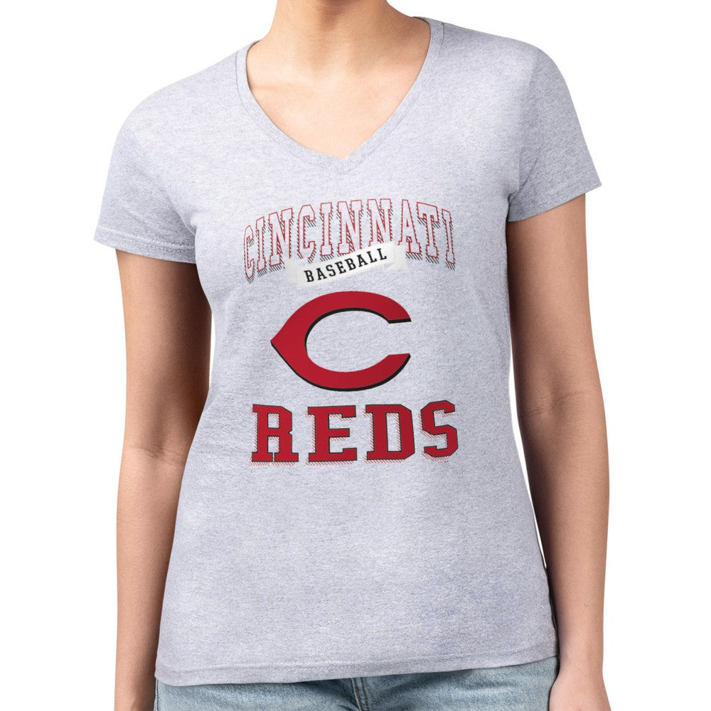 Cincinnati Reds G-III 4Her by Carl Banks Women's Super-Slim Fit Lightweight Team Logo Graphic V-Neck T-Shirt - MLB
