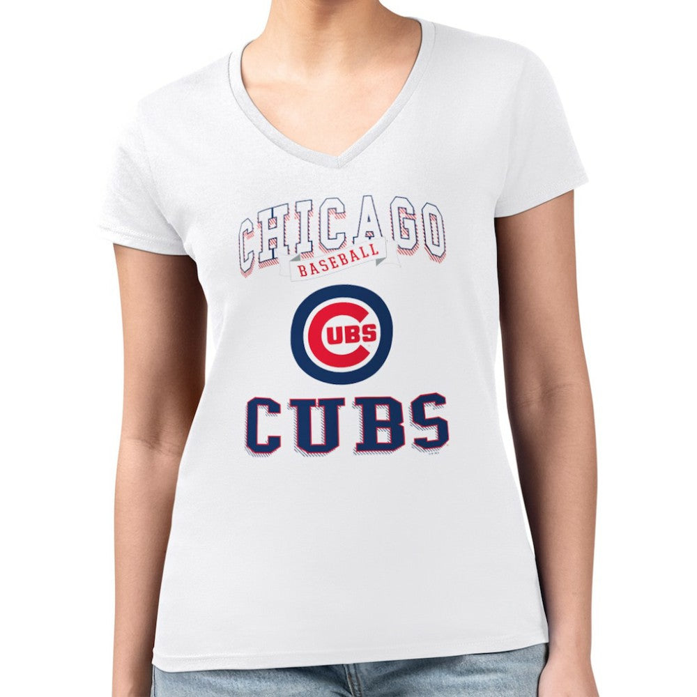 Chicago Cubs G-III 4Her by Carl Banks Women's Super-Slim Fit Lightweight Team Logo Graphic V-Neck T-Shirt - MLB