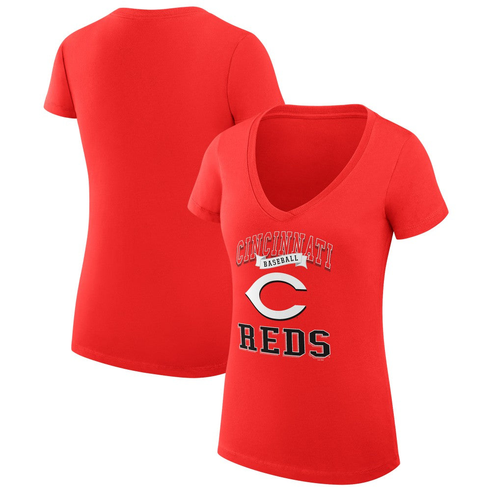 Cincinnati Reds G-III 4Her by Carl Banks Women's Super-Slim Fit Lightweight Team Logo Graphic V-Neck T-Shirt - MLB