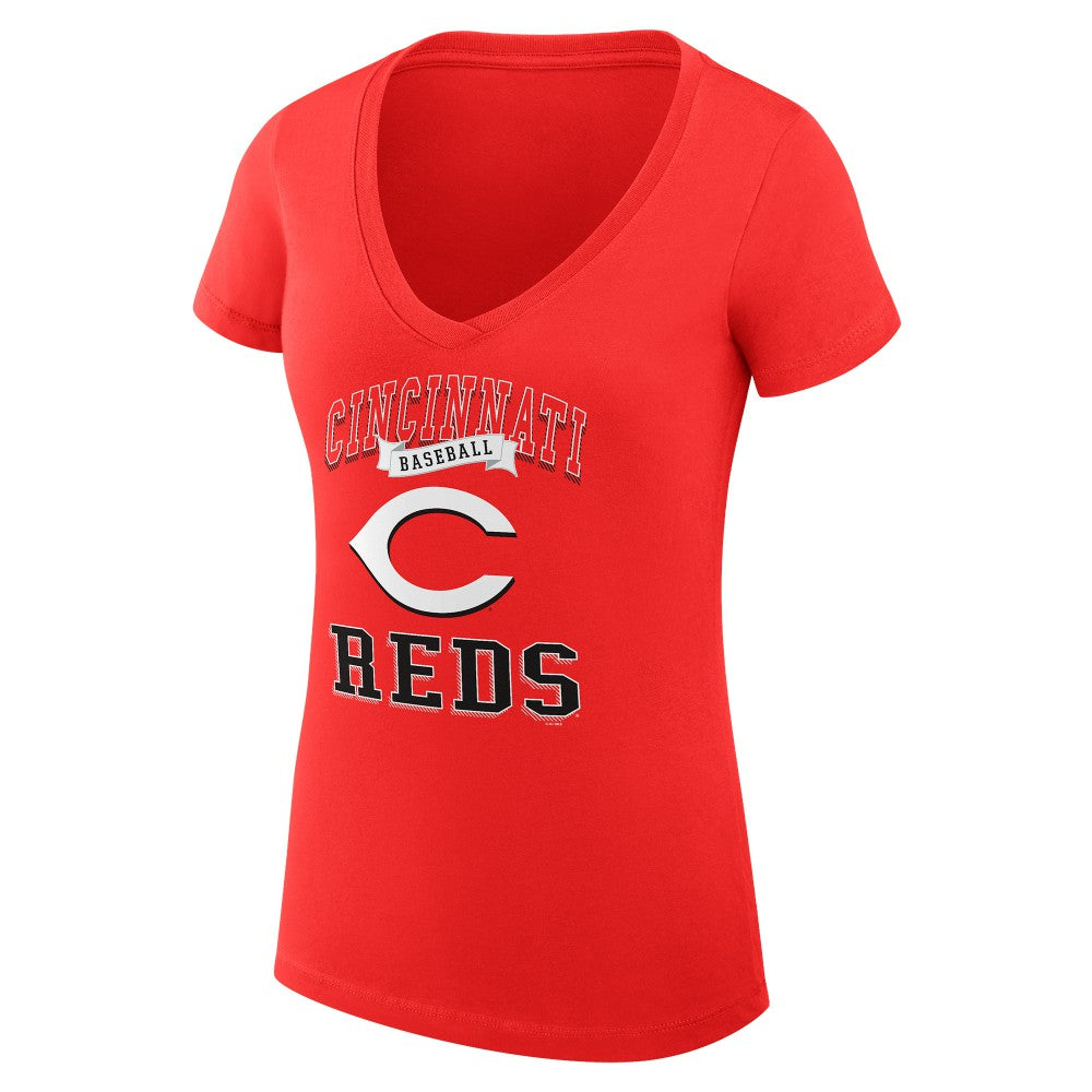 Cincinnati Reds G-III 4Her by Carl Banks Women's Super-Slim Fit Lightweight Team Logo Graphic V-Neck T-Shirt - MLB