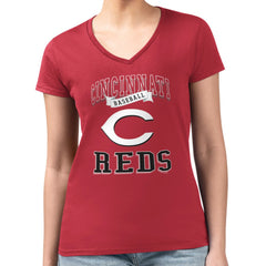 Cincinnati Reds G-III 4Her by Carl Banks Women's Super-Slim Fit Lightweight Team Logo Graphic V-Neck T-Shirt - MLB
