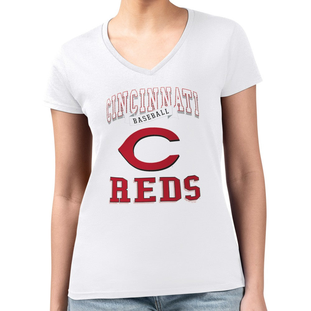 Cincinnati Reds G-III 4Her by Carl Banks Women's Super-Slim Fit Lightweight Team Logo Graphic V-Neck T-Shirt - MLB