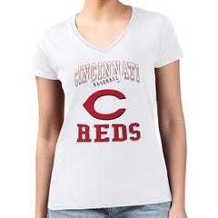 Cincinnati Reds G-III 4Her by Carl Banks Women's Super-Slim Fit Lightweight Team Logo Graphic V-Neck T-Shirt - MLB