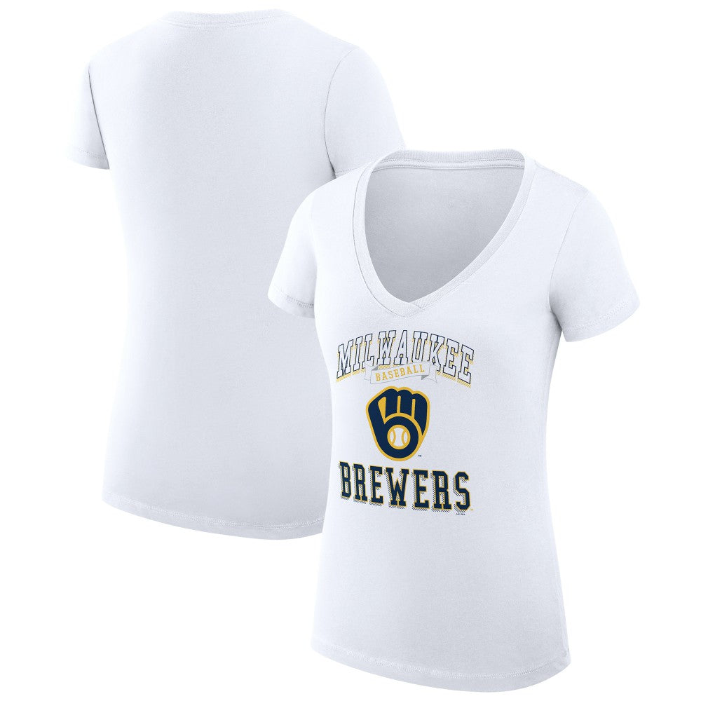 Milwaukee Brewers G-III 4Her by Carl Banks Women's Super-Slim Fit Lightweight Team Logo Graphic V-Neck T-Shirt - MLB