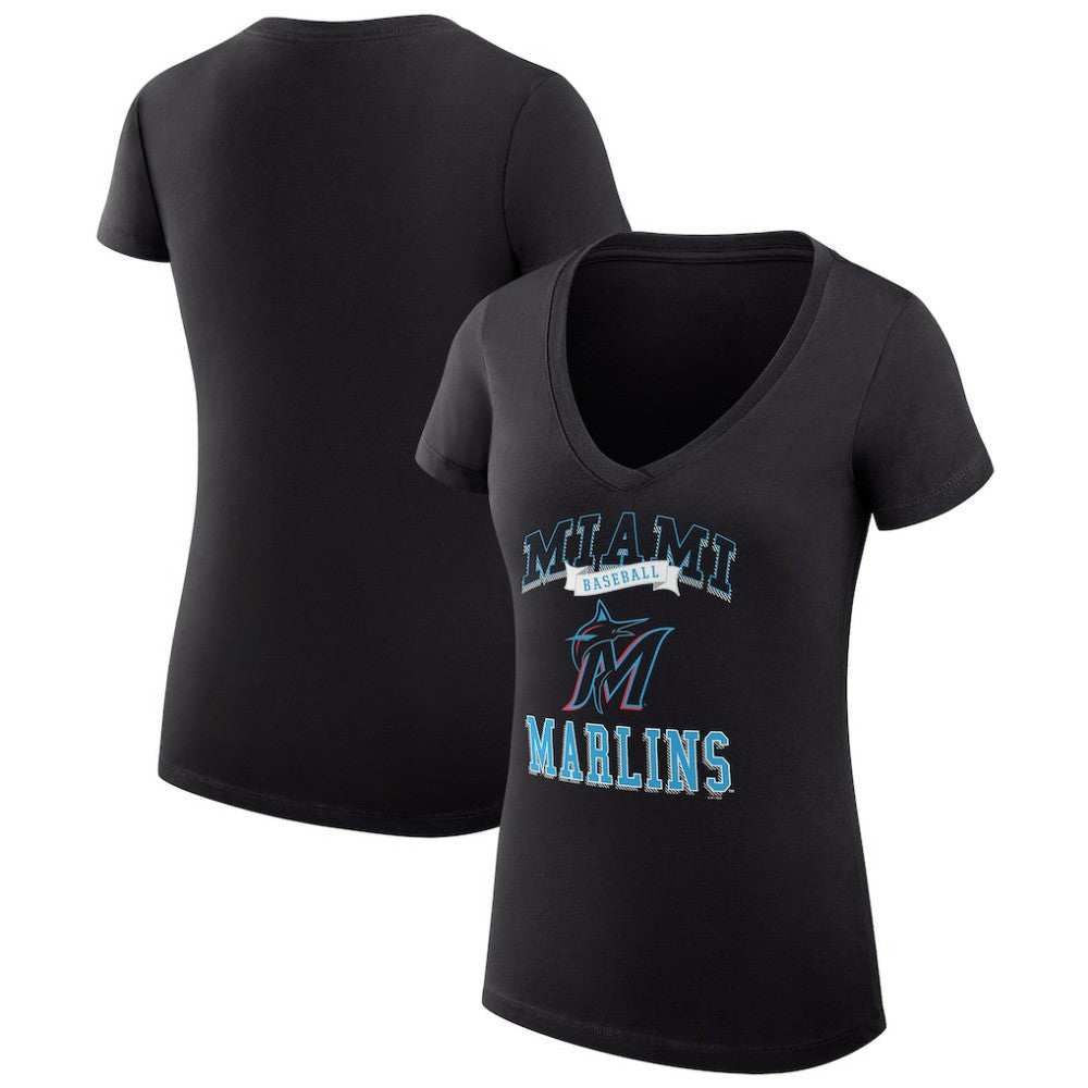 Miami Marlins G-III 4Her by Carl Banks Women's Super-Slim Fit Lightweight Team Logo Graphic V-Neck T-Shirt - MLB