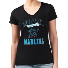 Miami Marlins G-III 4Her by Carl Banks Women's Super-Slim Fit Lightweight Team Logo Graphic V-Neck T-Shirt - MLB