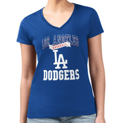 Los Angeles Dodgers G-III 4Her by Carl Banks Women's Super-Slim Fit Lightweight Team Logo Graphic V-Neck T-Shirt - MLB