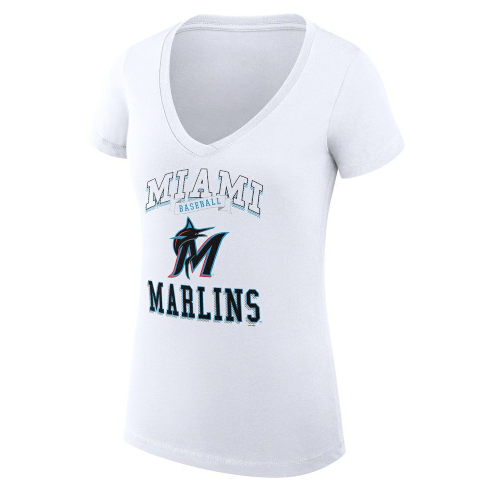 Miami Marlins G-III 4Her by Carl Banks Women's Super-Slim Fit Lightweight Team Logo Graphic V-Neck T-Shirt - MLB