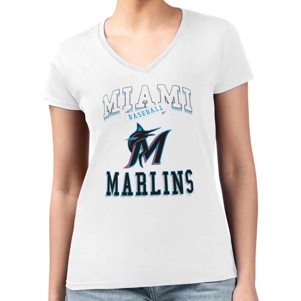 Miami Marlins G-III 4Her by Carl Banks Women's Super-Slim Fit Lightweight Team Logo Graphic V-Neck T-Shirt - MLB