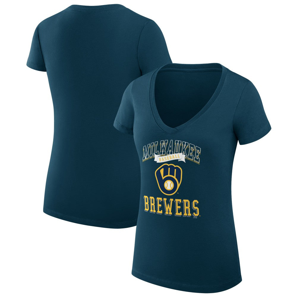 Milwaukee Brewers G-III 4Her by Carl Banks Women's Super-Slim Fit Lightweight Team Logo Graphic V-Neck T-Shirt - MLB