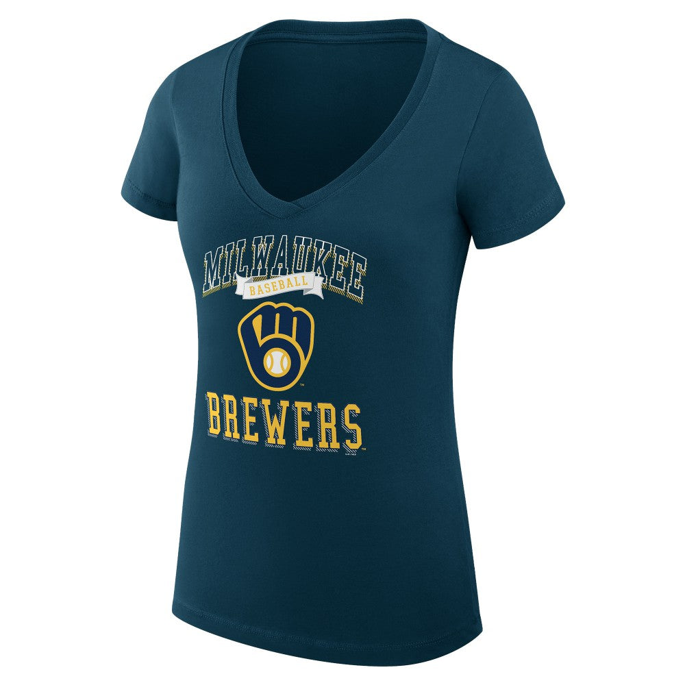Milwaukee Brewers G-III 4Her by Carl Banks Women's Super-Slim Fit Lightweight Team Logo Graphic V-Neck T-Shirt - MLB