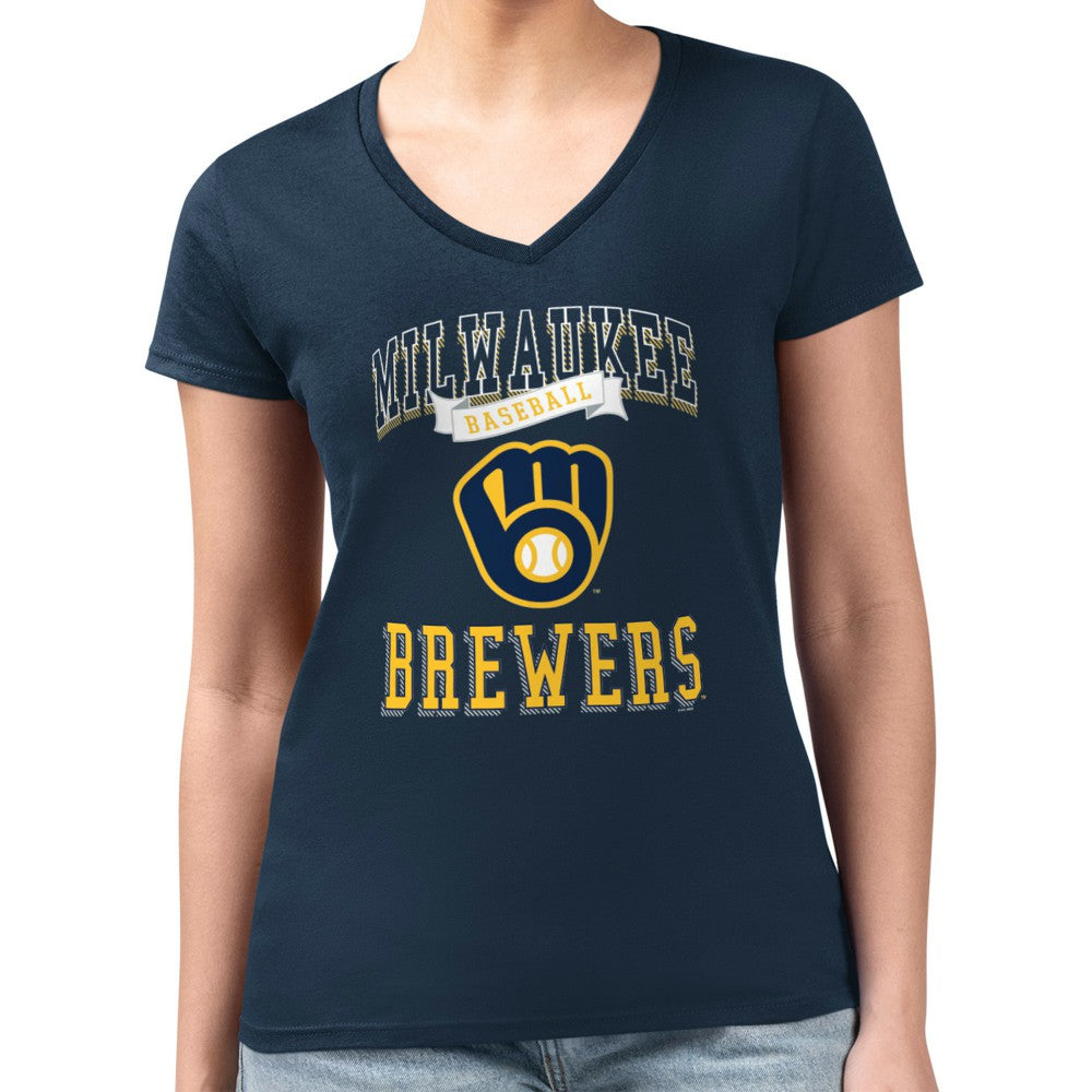 Milwaukee Brewers G-III 4Her by Carl Banks Women's Super-Slim Fit Lightweight Team Logo Graphic V-Neck T-Shirt - MLB