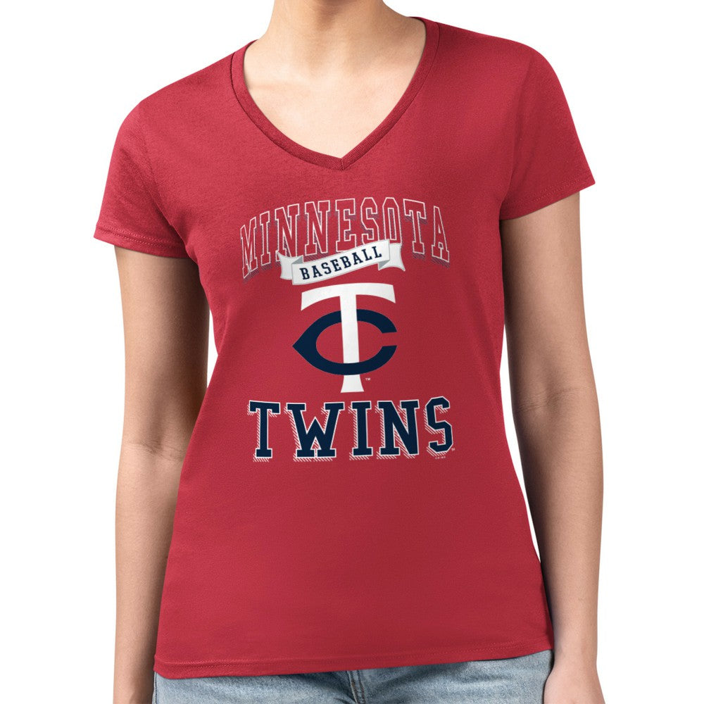 Minnesota Twins G-III 4Her by Carl Banks Women's Super-Slim Fit Lightweight Team Logo Graphic V-Neck T-Shirt - MLB
