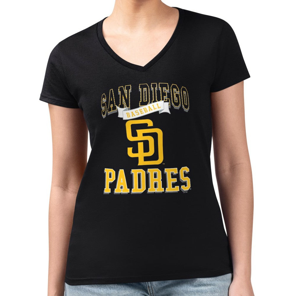 San Diego Padres G-III 4Her by Carl Banks Women's Super-Slim Fit Lightweight Team Logo Graphic V-Neck T-Shirt - MLB