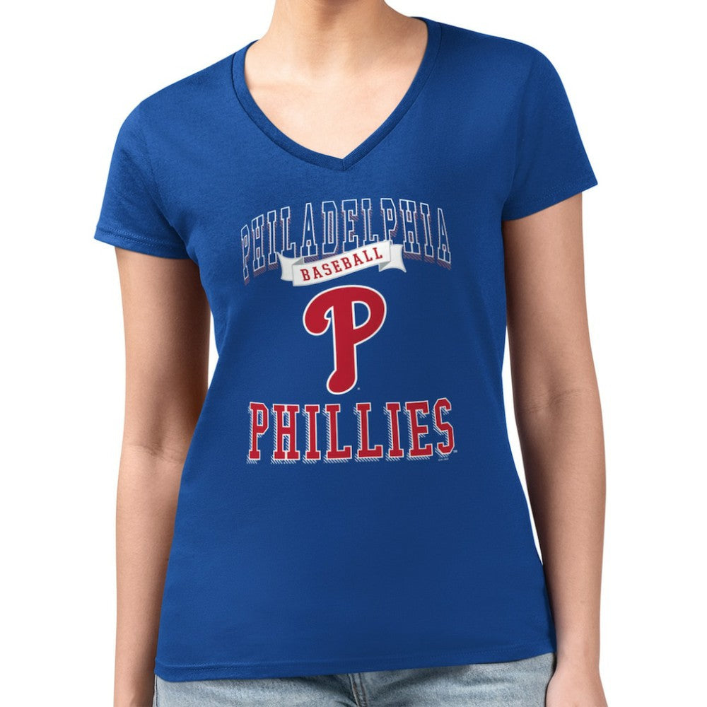 Philadelphia Phillies G-III 4Her by Carl Banks Women's Super-Slim Fit Lightweight Team Logo Graphic V-Neck T-Shirt - MLB