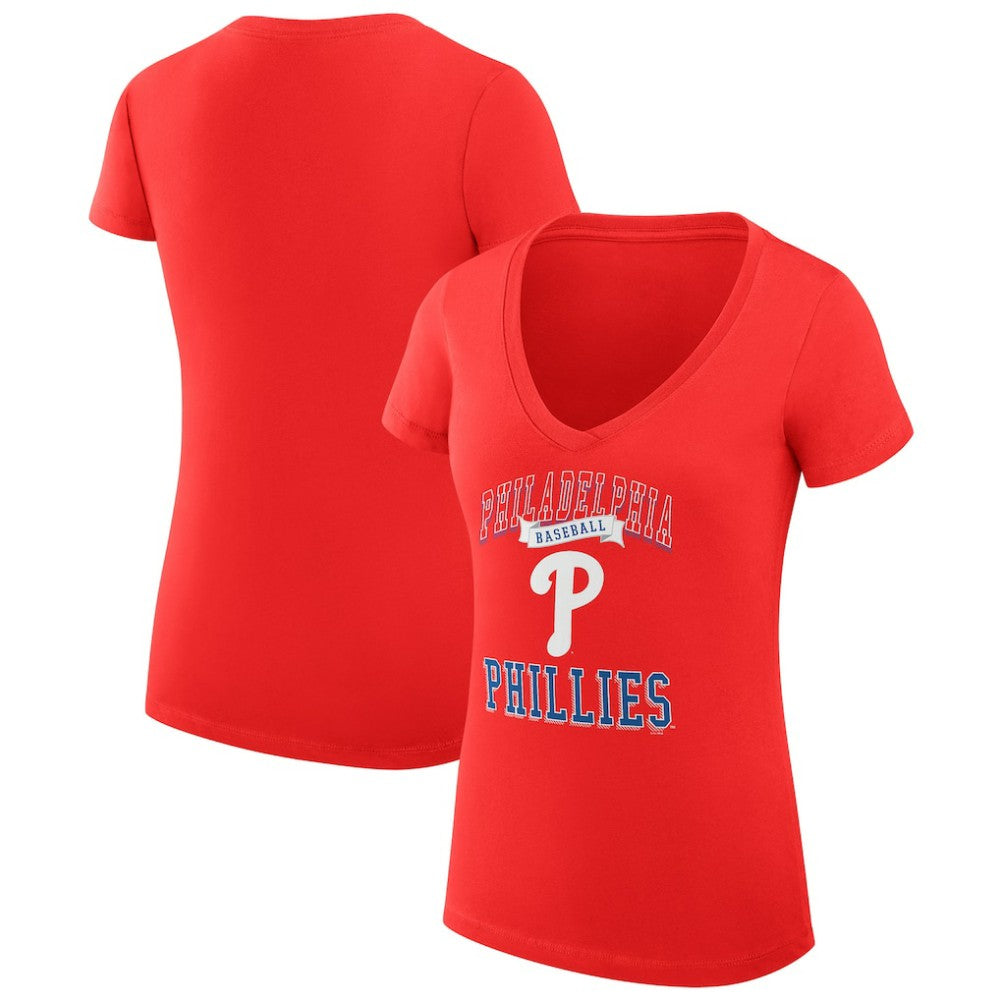 Philadelphia Phillies G-III 4Her by Carl Banks Women's Super-Slim Fit Lightweight Team Logo Graphic V-Neck T-Shirt - MLB