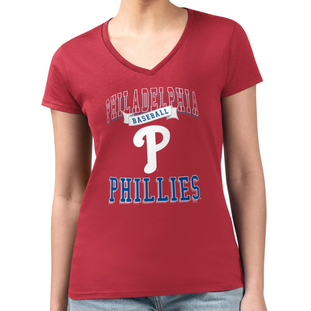 Philadelphia Phillies G-III 4Her by Carl Banks Women's Super-Slim Fit Lightweight Team Logo Graphic V-Neck T-Shirt - MLB