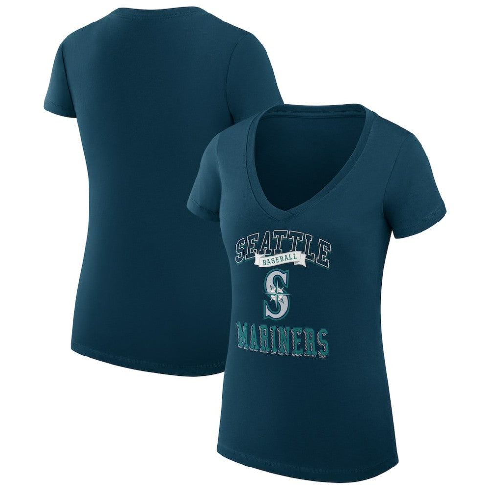 Seattle Mariners G-III 4Her by Carl Banks Women's Super-Slim Fit Lightweight Team Logo Graphic V-Neck T-Shirt - MLB