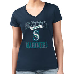 Seattle Mariners G-III 4Her by Carl Banks Women's Super-Slim Fit Lightweight Team Logo Graphic V-Neck T-Shirt - MLB