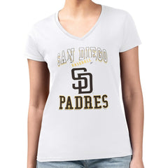 San Diego Padres G-III 4Her by Carl Banks Women's Super-Slim Fit Lightweight Team Logo Graphic V-Neck T-Shirt - MLB