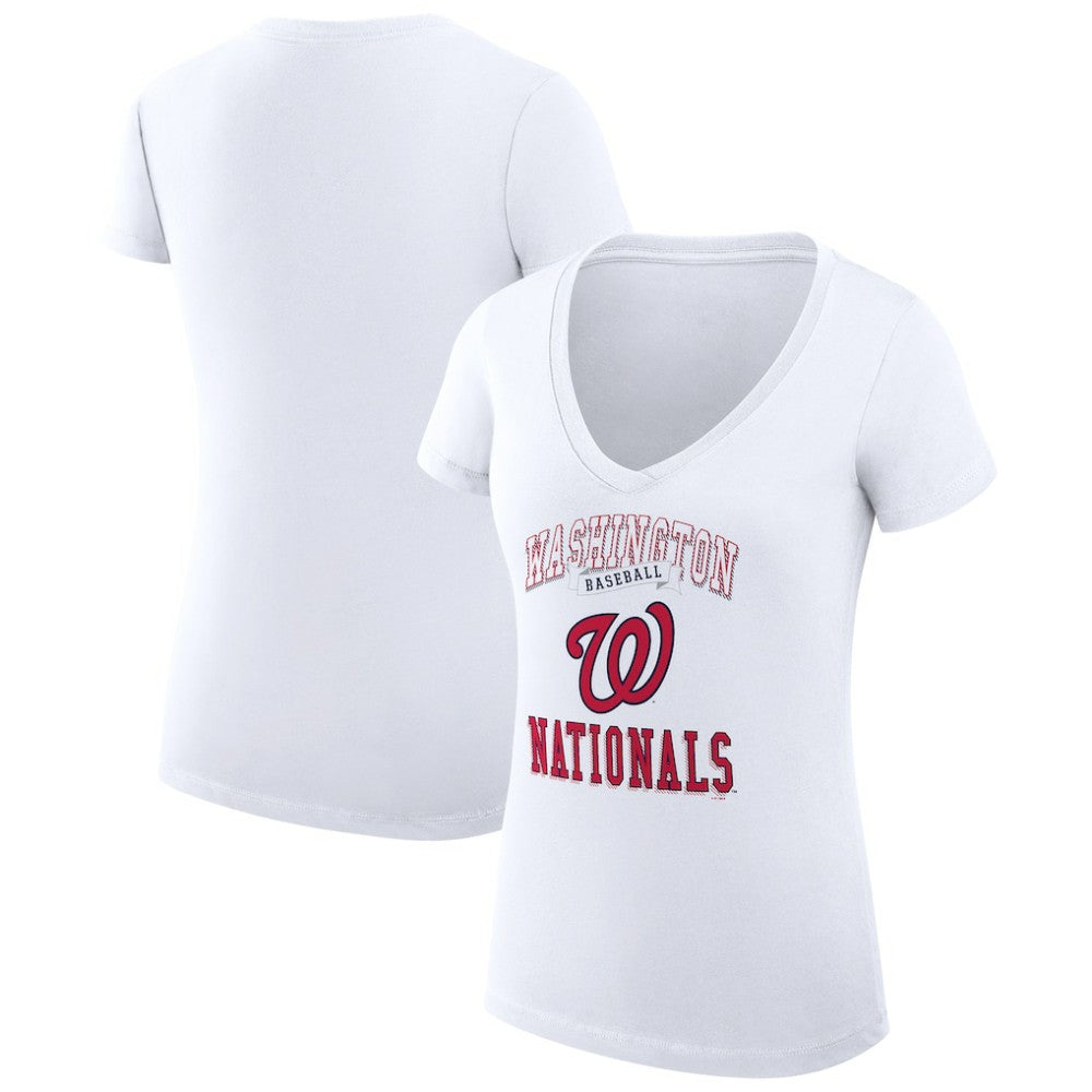 Washington Nationals G-III 4Her by Carl Banks Women's Super-Slim Fit Lightweight Team Logo Graphic V-Neck T-Shirt - MLB