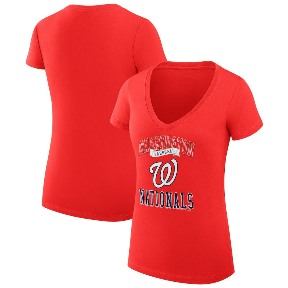 Washington Nationals G-III 4Her by Carl Banks Women's Super-Slim Fit Lightweight Team Logo Graphic V-Neck T-Shirt - MLB