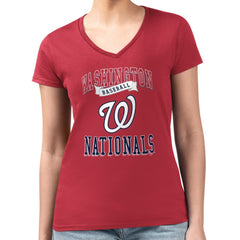 Washington Nationals G-III 4Her by Carl Banks Women's Super-Slim Fit Lightweight Team Logo Graphic V-Neck T-Shirt - MLB