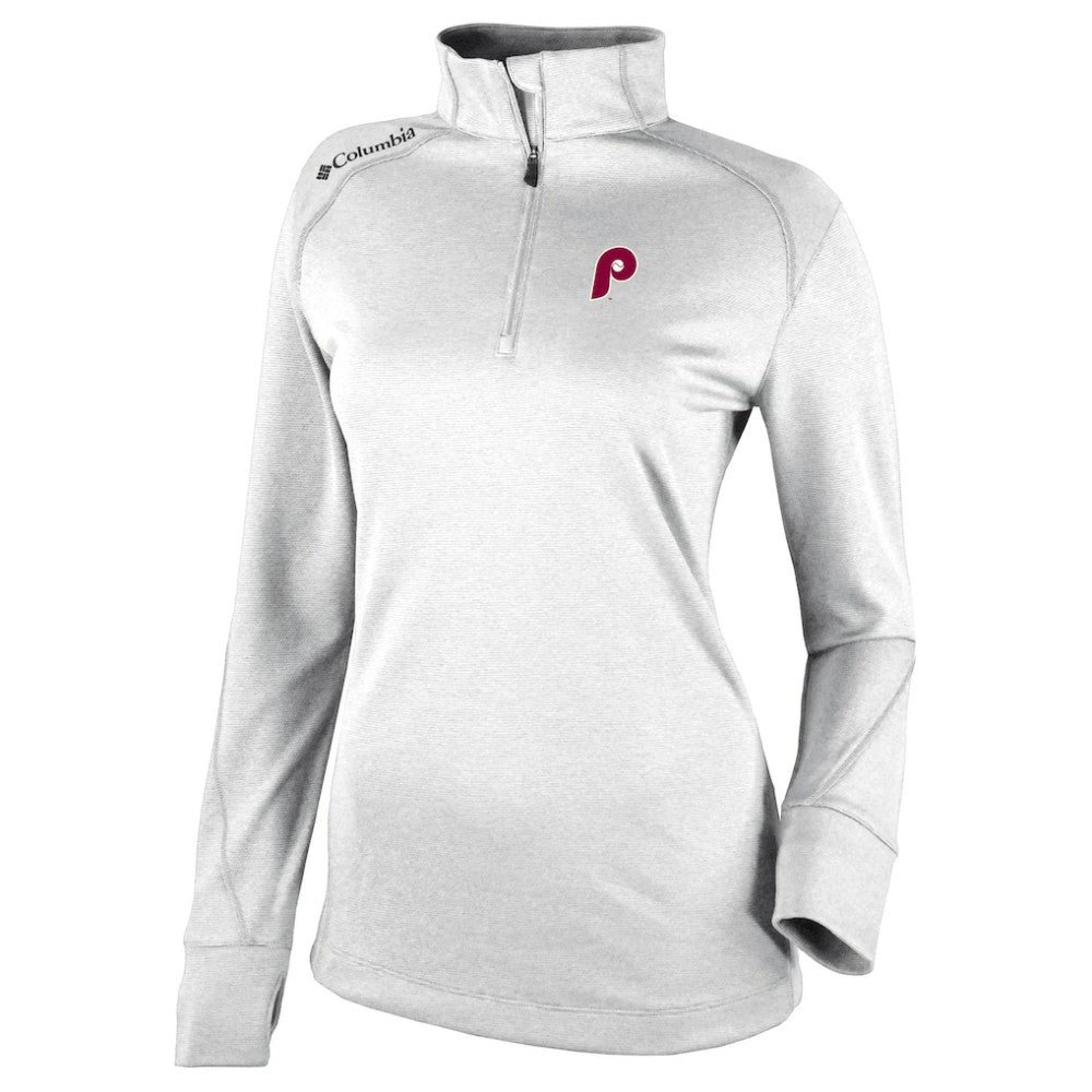 Philadelphia Phillies Columbia Women's Cooperstown Collection Shotgun 2.0 Omni-Wick Quarter-Zip Top - White Tops - MLB