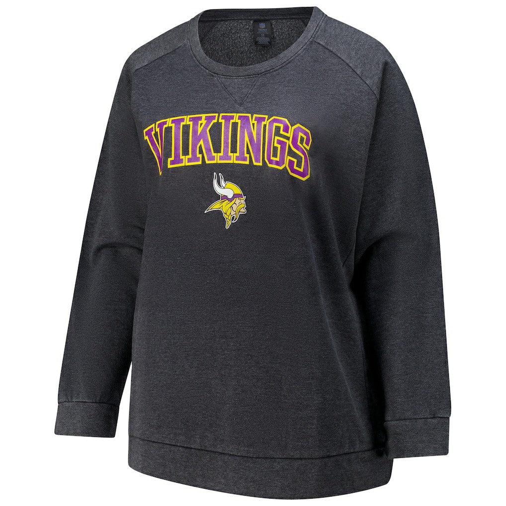 Minnesota Vikings Profile Women's Plus Size Acid Wash Raglan Sweatshirt Charcoal | NFL