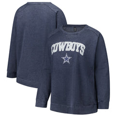 Dallas Cowboys Profile Women's Plus Size Acid Wash Raglan Sweatshirt Navy | NFL