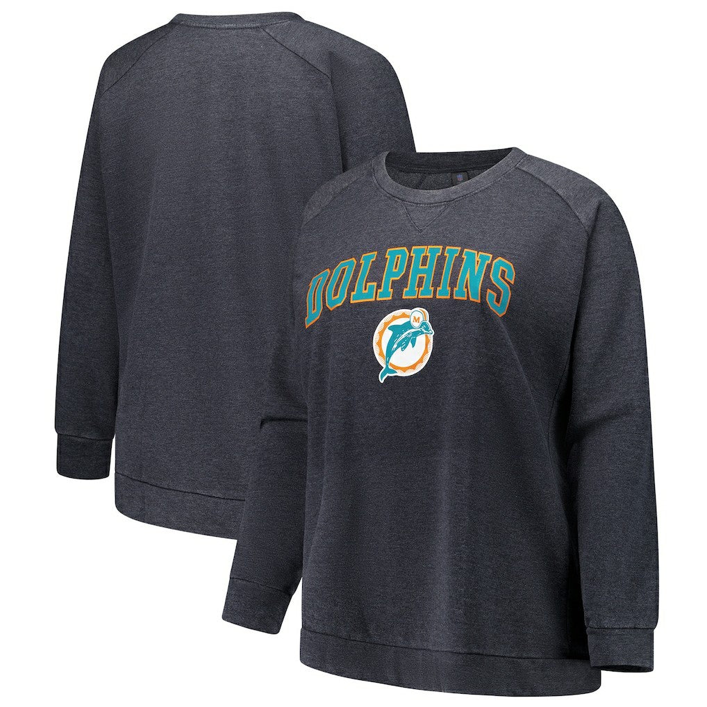 Miami Dolphins Profile Women's Plus Size Acid Wash Raglan Sweatshirt Charcoal | NFL