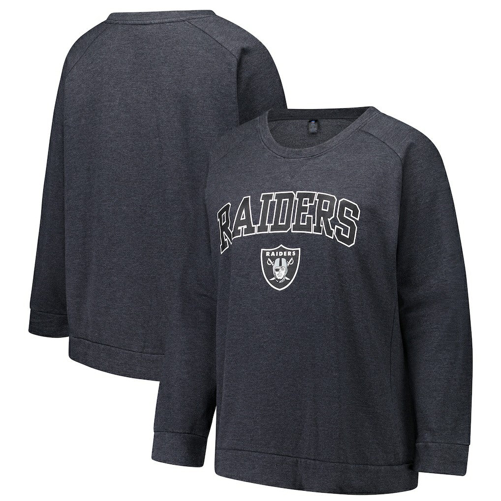 Las Vegas Raiders Profile Women's Plus Size Acid Wash Raglan Sweatshirt Charcoal | NFL