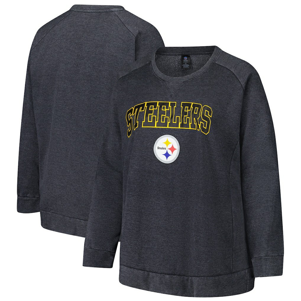 Pittsburgh Steelers Profile Women's Plus Size Acid Wash Raglan Sweatshirt Charcoal | NFL