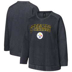 Pittsburgh Steelers Profile Women's Plus Size Acid Wash Raglan Sweatshirt Charcoal | NFL