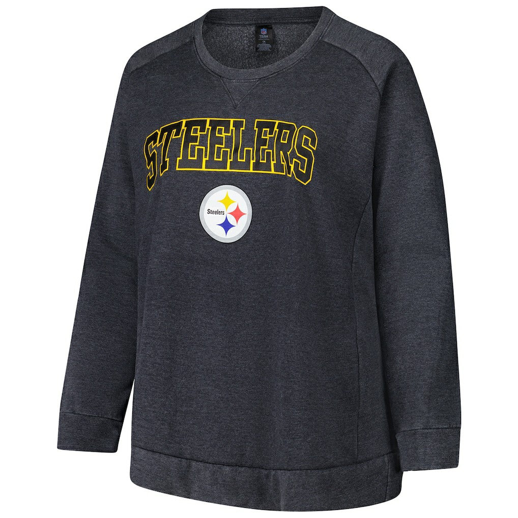 Pittsburgh Steelers Profile Women's Plus Size Acid Wash Raglan Sweatshirt Charcoal | NFL