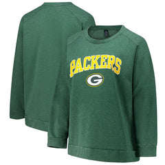 Green Bay Packers Profile Women's Plus Size Acid Wash Raglan Sweatshirt Heather Green | NFL