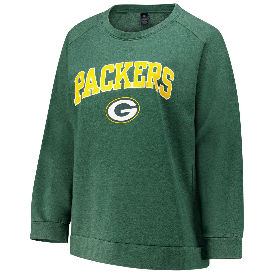 Green Bay Packers Profile Women's Plus Size Acid Wash Raglan Sweatshirt Heather Green | NFL