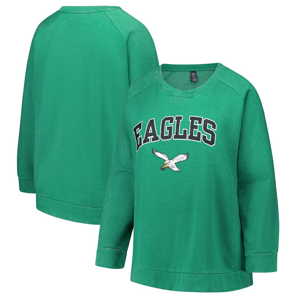 Philadelphia Eagles Profile Women's Plus Size Acid Wash Raglan Sweatshirt Kelly Green | NFL