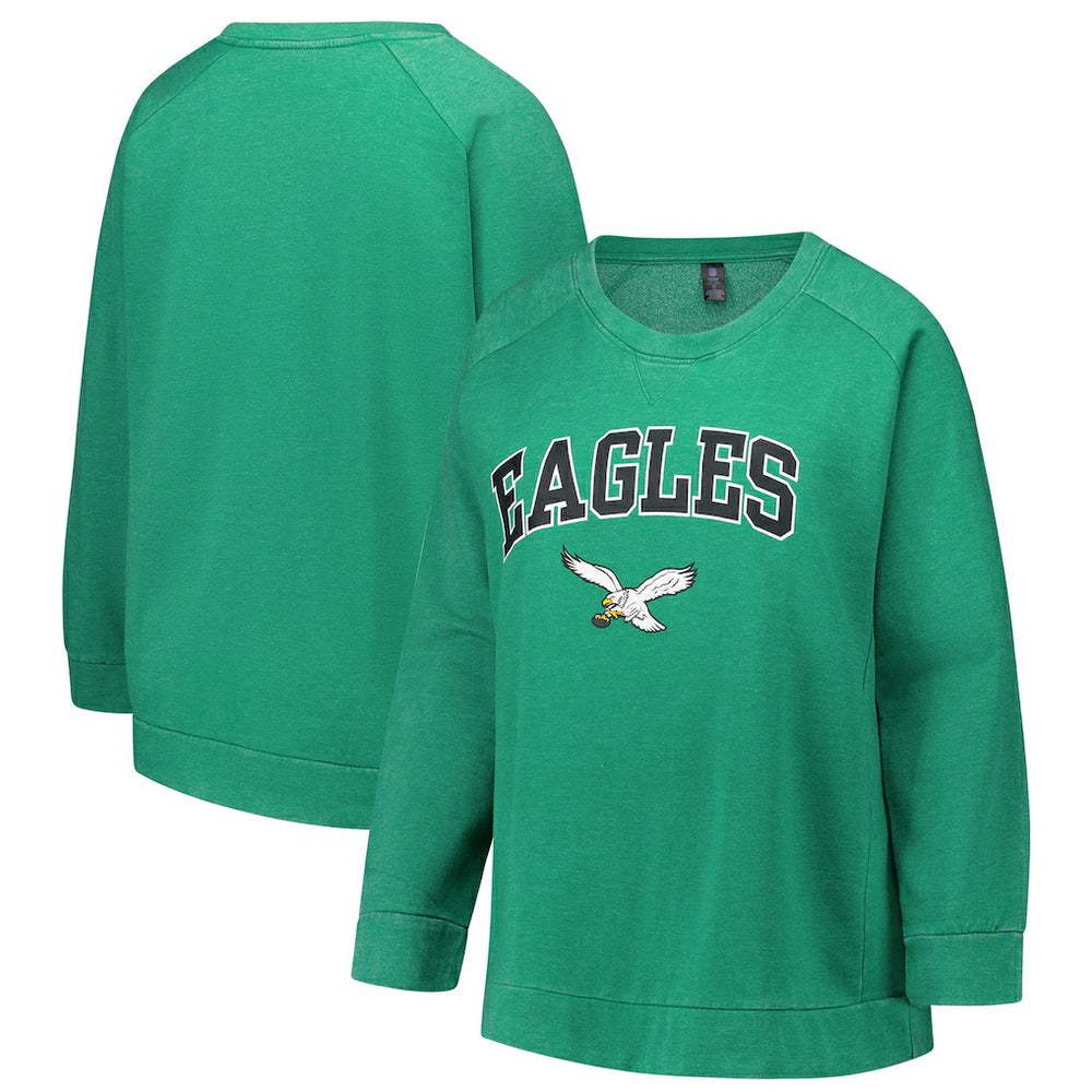 Philadelphia Eagles Profile Women's Plus Size Acid Wash Raglan Sweatshirt Kelly Green | NFL