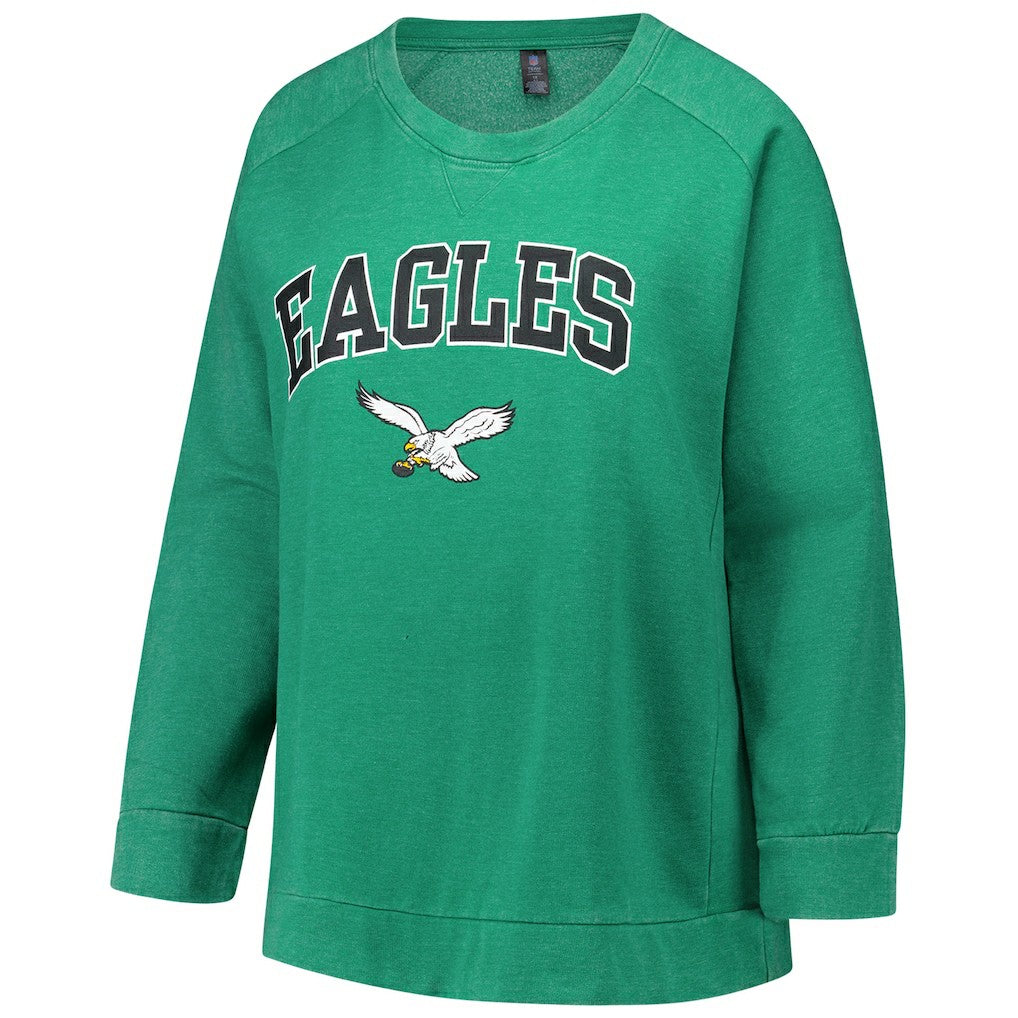 Philadelphia Eagles Profile Women's Plus Size Acid Wash Raglan Sweatshirt Kelly Green | NFL