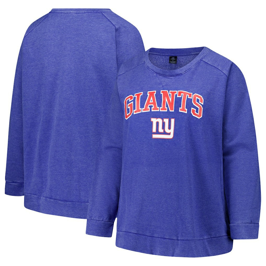 New York Giants Profile Women's Plus Size Acid Wash Raglan Sweatshirt Royal | NFL