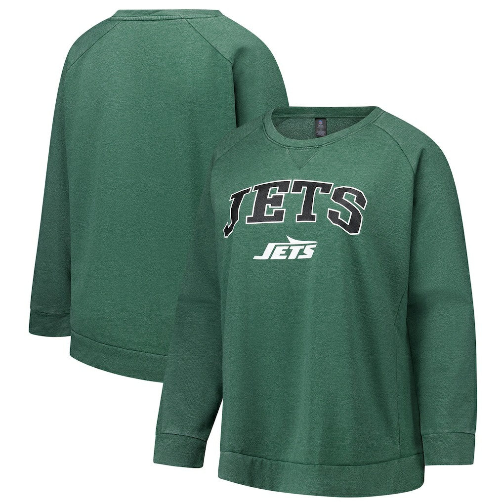 New York Jets Profile Women's Plus Size Acid Wash Raglan Sweatshirt Heather Green | NFL
