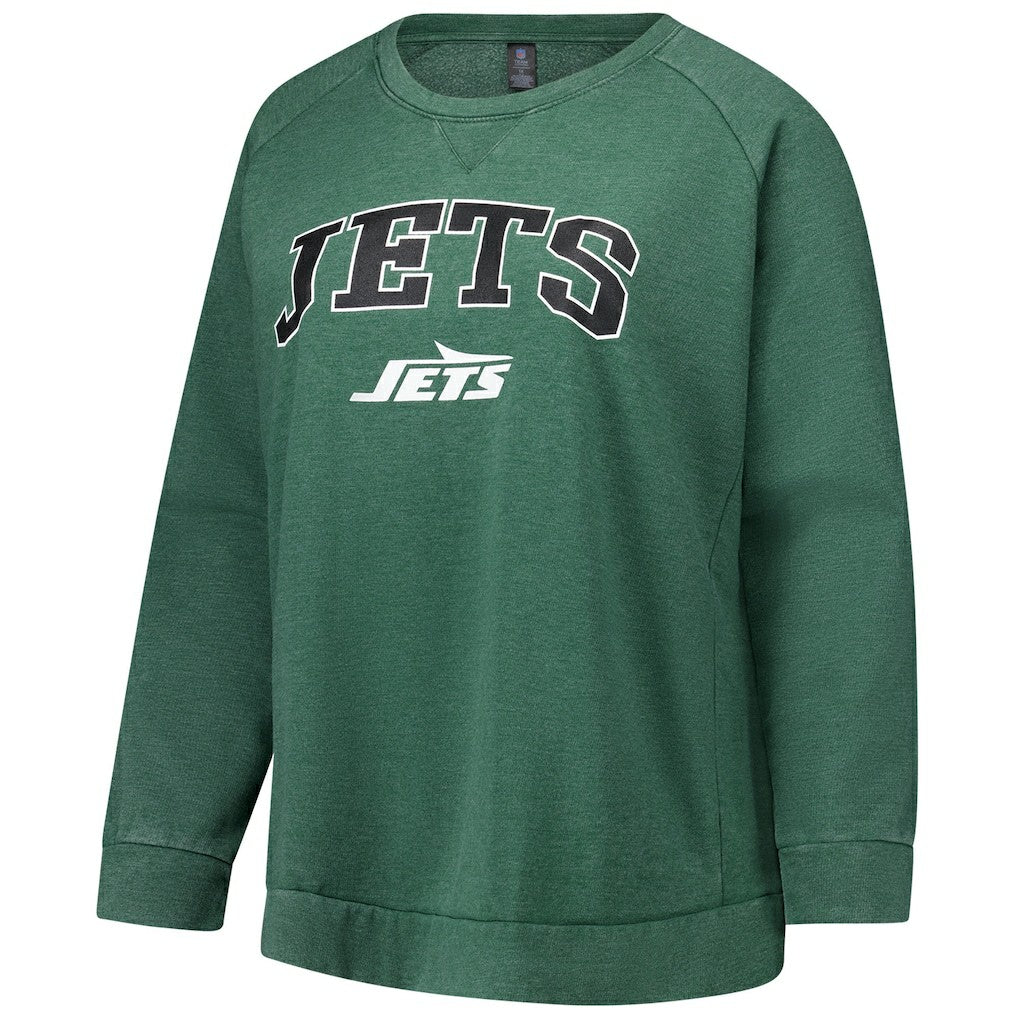 New York Jets Profile Women's Plus Size Acid Wash Raglan Sweatshirt Heather Green | NFL