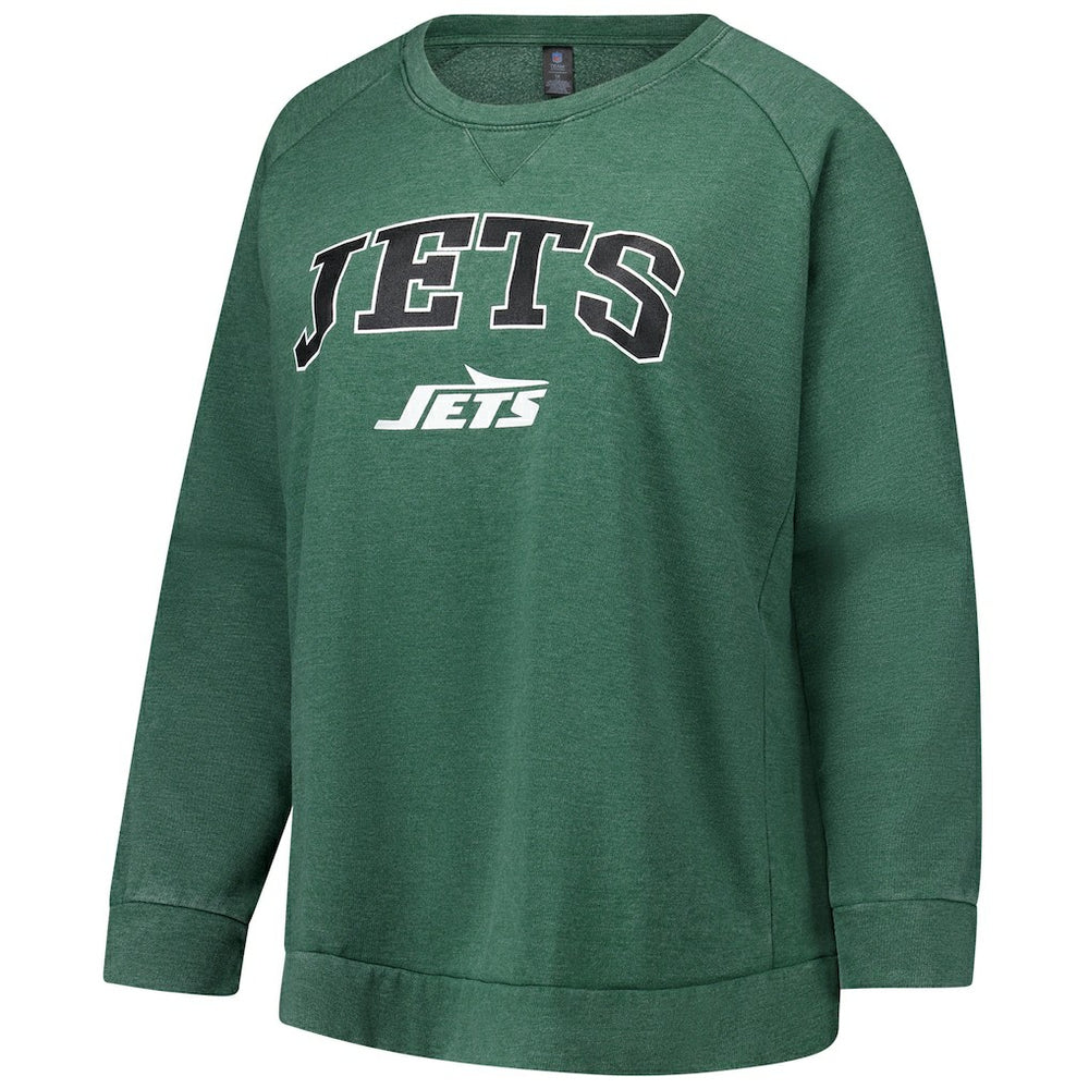 New York Jets Profile Women's Plus Size Acid Wash Raglan Sweatshirt Heather Green | NFL